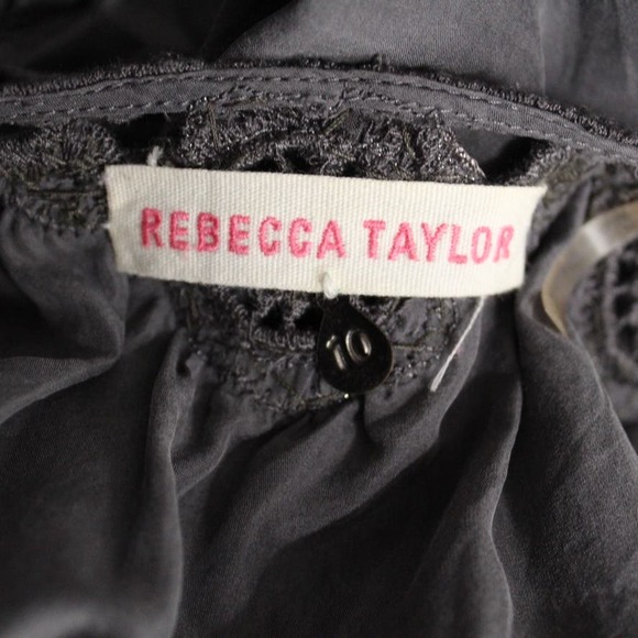 Rebecca Taylor Silk Beaded Embellished Sheath Dress Gray Pockets Scoop Neck 10 - Picture 6 of 7